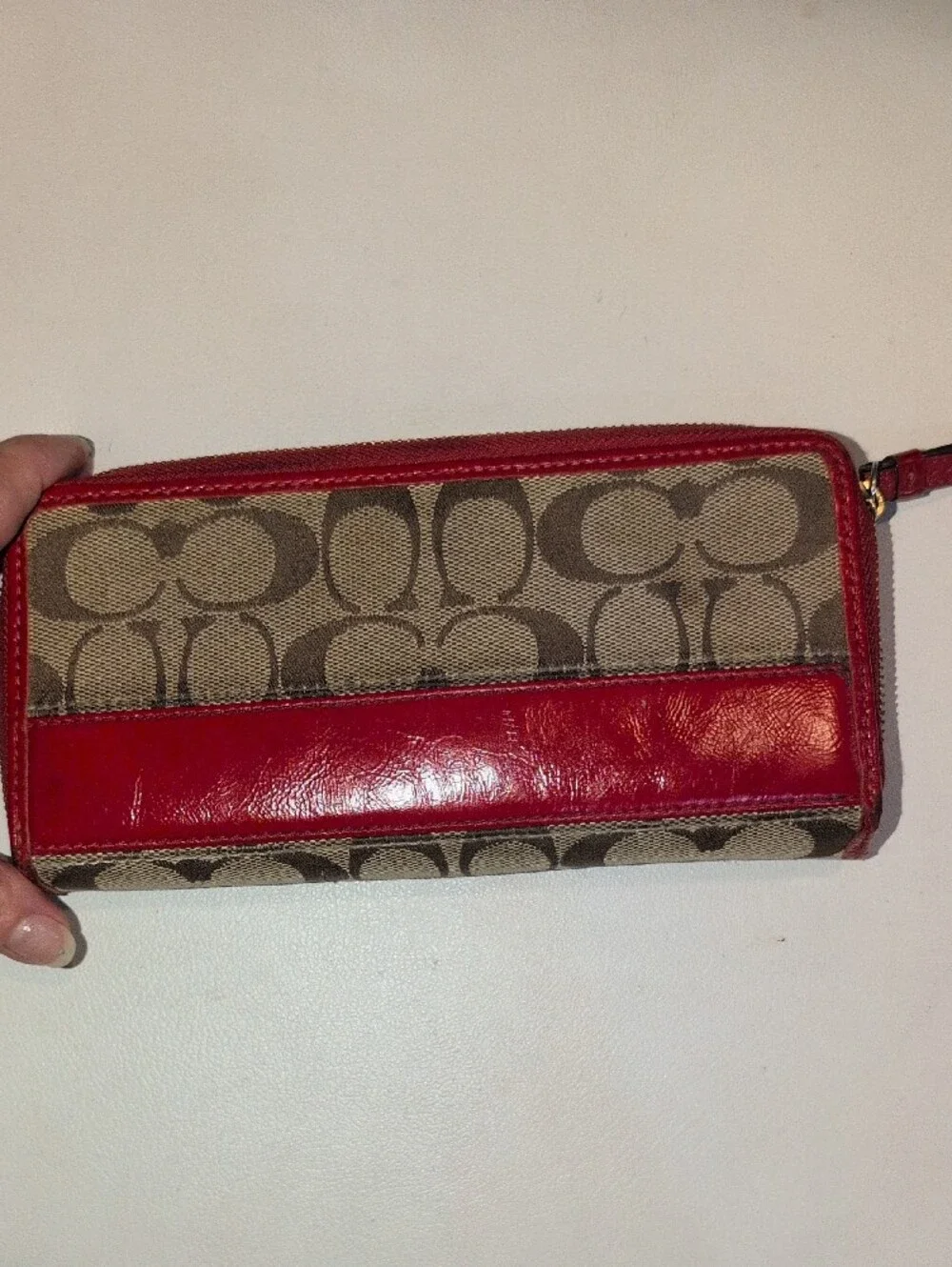 Coach Legacy Signature Monogram Red Stripe Slim Bifold Wallet- Vintage